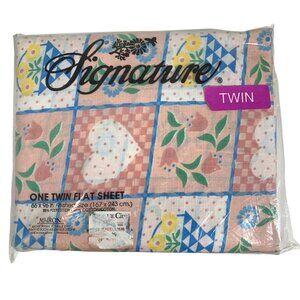 VTG Signature Twin Flat Sheet 66" X 96" Floral Pink & Blue Cotton Blend No-Iron